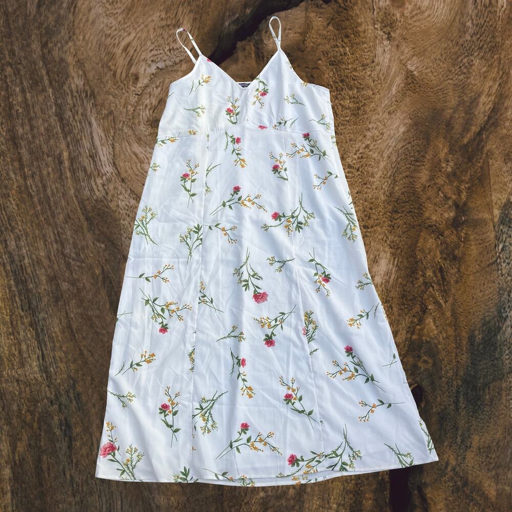 White floral babydoll midi sundress The Pyramid Collection romantic cottagecore